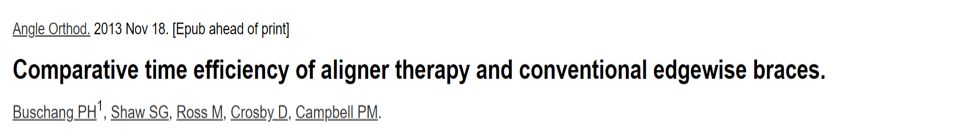 Comparative time efficiency of aligner therapy and conventional edgewise braces,2013