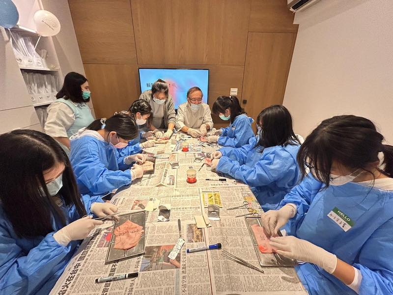 高中生在2023大大牙醫營體驗實作外科豬皮縫合